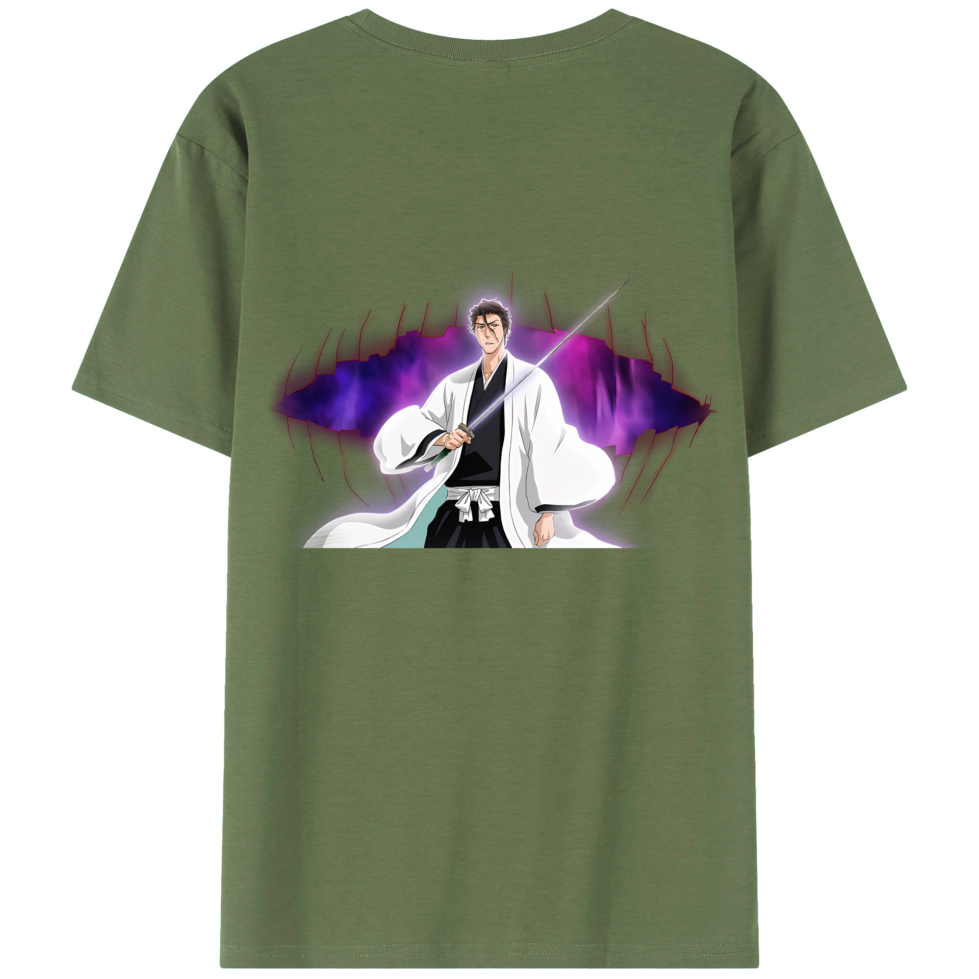 （画像用） ブリーチ 藍染 惣右介（あいぜん そうすけ） BLEACH Aizen Sousuke 綿100％ メンズ半袖Tシャツ（バックプリント） 通気性